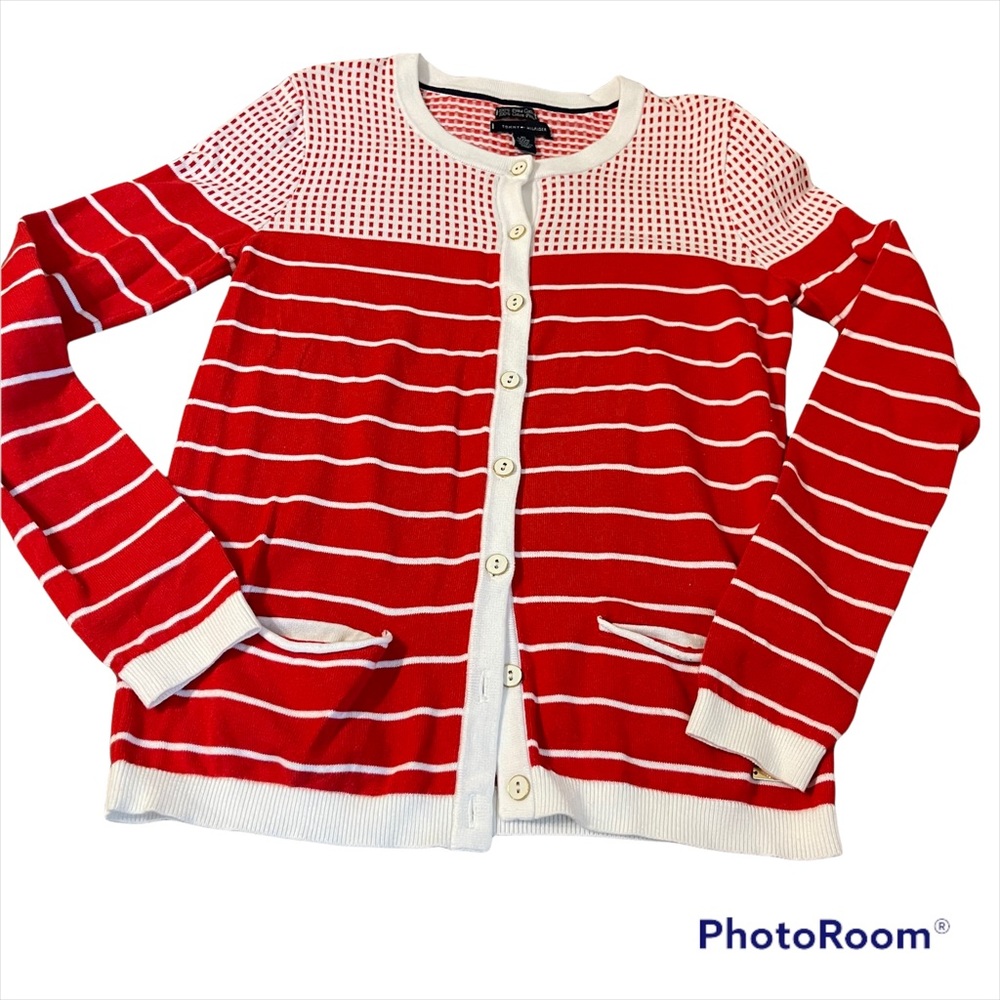 Tommy Hilfiger Red White Stripe Cardigan
